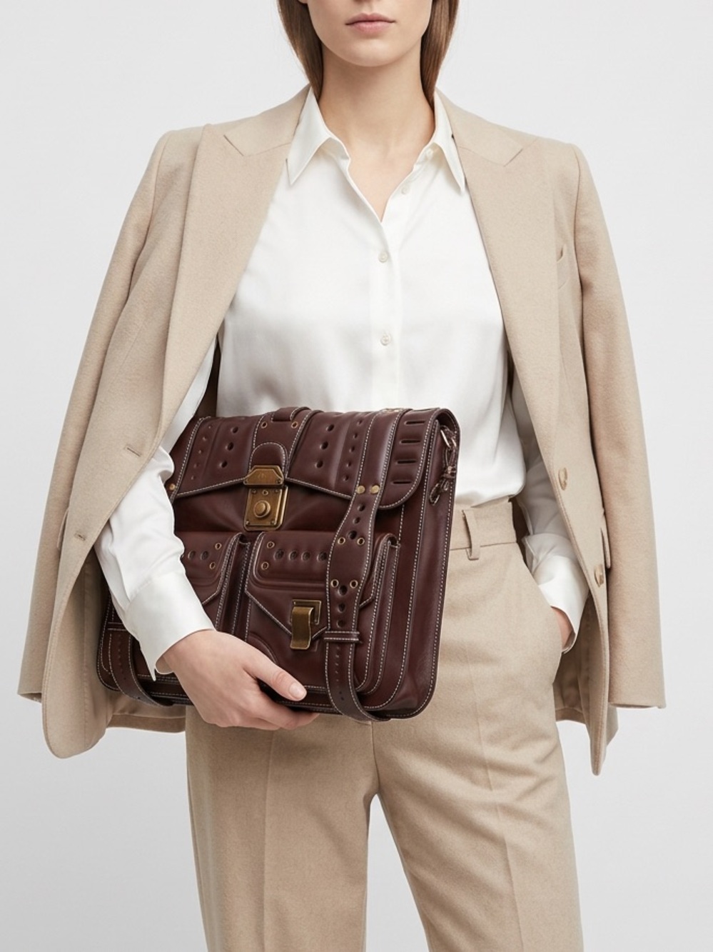 Proenza Schouler PS1 Satchel Brown Leather Messenger Bag Crossbody Y2K